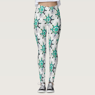 The Captain's Wheel In Blue Green Ocean Colours Leggings