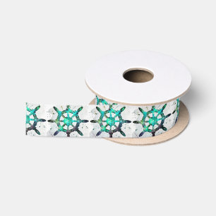 The Captain's Wheel In Blue Green Ocean Colours Satin Ribbon