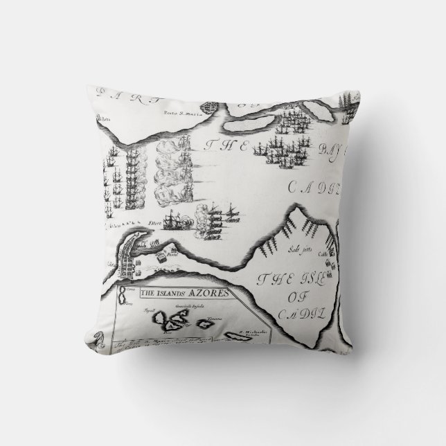 The Capture of Cádiz in 1596 (Engraving) Throw Pillow (Front)