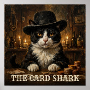 The Card Shark Tuxedo Cat Vintage Western Pet Port Poster