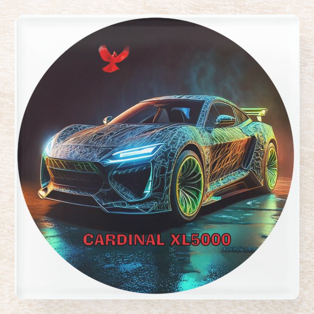 The Cardinal XL5000 Elite Sports Car Glass Coaster (Front)