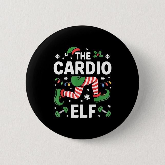 The Cardio Elf Funny Fitness Christmas Gym Workout 2 Inch Round Button (Front)
