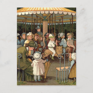 The Carousel Vintage Illustration Postcard