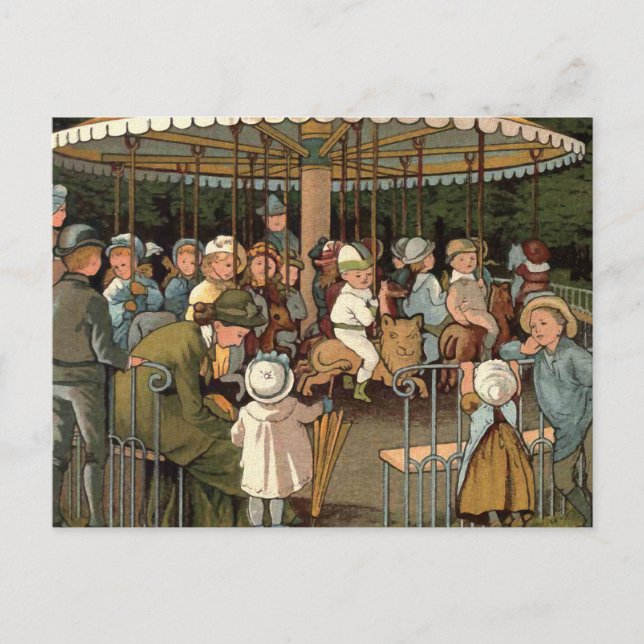 The Carousel Vintage Illustration Postcard (Front)