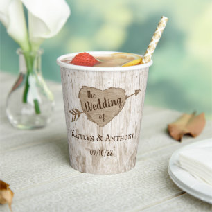 The Carved Heart Tree Wedding Collection Paper Cups