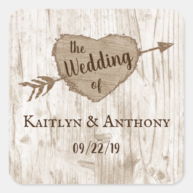 The Carved Heart Tree Wedding Collection Square Sticker (Front)