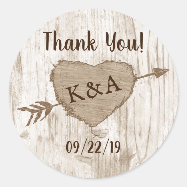 The Carved Heart Tree Wedding Collection Thank You Classic Round Sticker (Front)