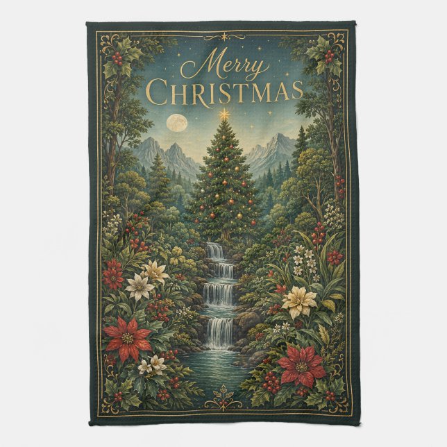 The Cascade of Christmas Magic Kitchen Towel (Vertical)