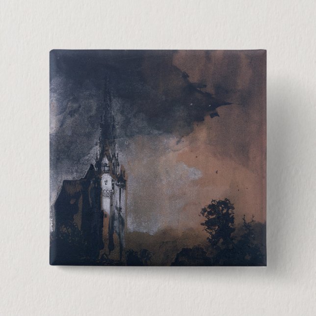 The Castle in the Moonlight 2 Inch Square Button (Front)