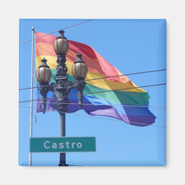 The Castro Street Sign Rainbow Flag Fridge Magnet (Front)