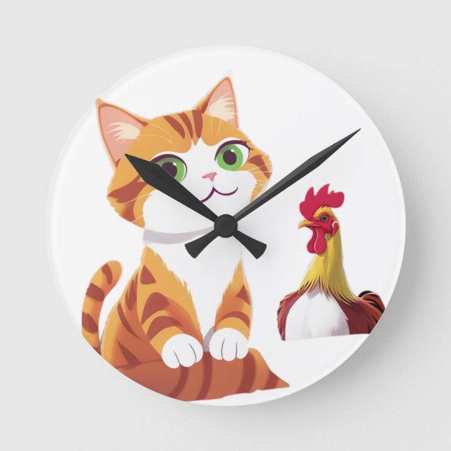 The cat and the chicken round clock (Front)