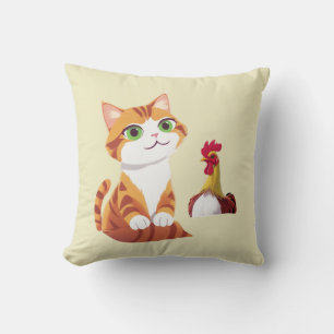 The cat and the chicken Throw Pillow