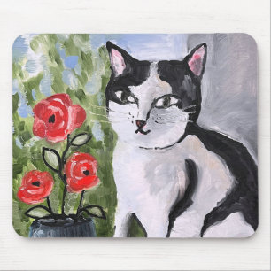 The cat and the poppies mouse pad
