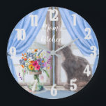 The Cat at the Window Vase Flowers Large Clock<br><div class="desc">What a special and lovely wall clock  -- the cat sitting at the window and the lovely vase of flowers alongside.  Enjoy this clock for yourself or as a gift.  If you have any questions,  just send a chat or an email to charmdesignstudio@rcn.com and we'll be delighted to assist.</div>