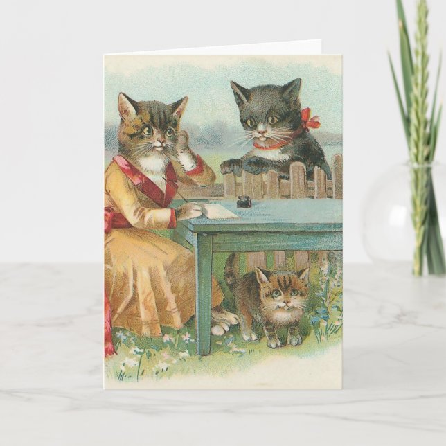 "The Cat Family" Vintage Greeting Card (Front)