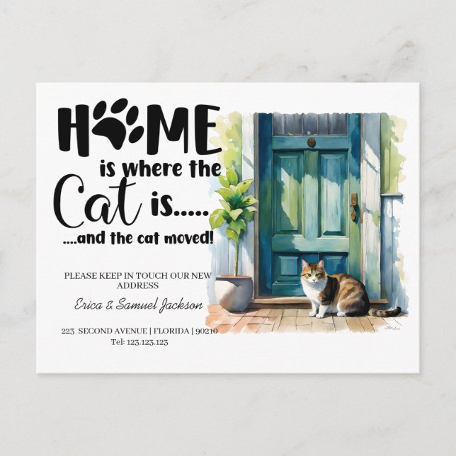 the cat has moved! new address announcement  (Front)