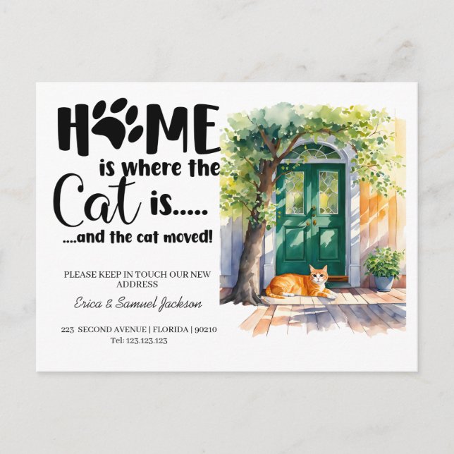 the cat has moved! new address announcement  (Front)