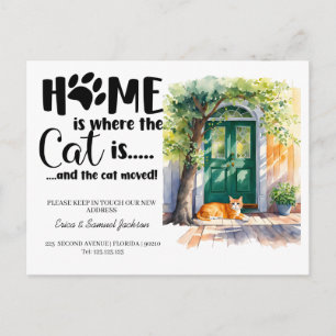 the cat has moved! new address announcement  postcard