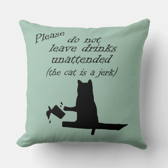 The Cat is a Jerk Throw Pillow (Front)