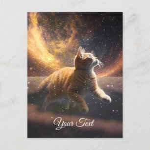 The cat is playing with the stars. postcard