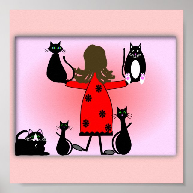 "The Cat Lady" Art Print, Black Cats Design~~ Poster (Front)