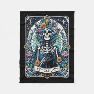 The Cat Lady Tarot Card Skeleton Cat Mom Cat Lover Fleece Blanket