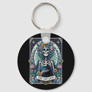 The Cat Lady Tarot Card Skeleton Cat Mom Cat Lover Keychain