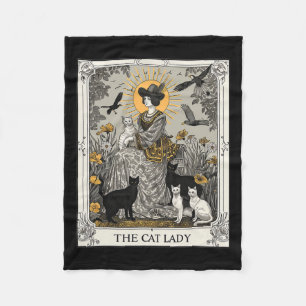 The Cat Lady Tarot Card Vintage Gothic Women Cat M Fleece Blanket