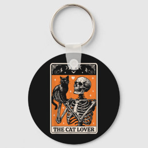 The Cat Lover Tarot Card - Black Cat And Skeleton Keychain