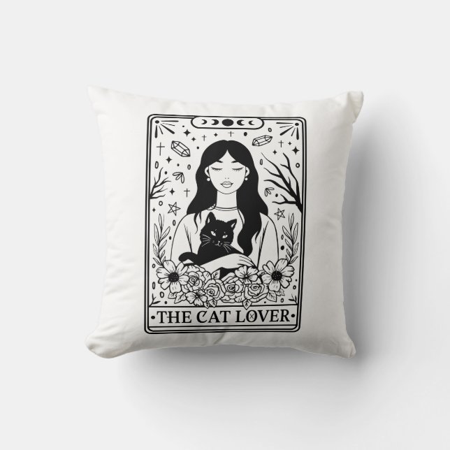 The Cat Lover Tarot Theme Throw Pillow (Front)