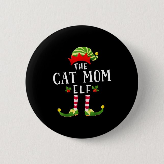 The Cat Mom Elf Christmas Matching Pajama Men Wome 2 Inch Round Button (Front)