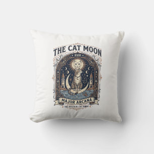 The Cat Moon Cat Tarot Card Major Arcana Vintage V Throw Pillow