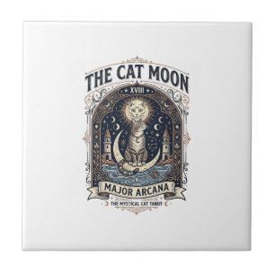 The Cat Moon Cat Tarot Card Major Arcana Vintage V Tile