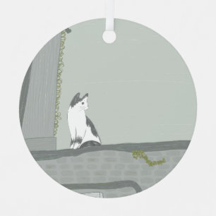 The cat on the fence metal ornament