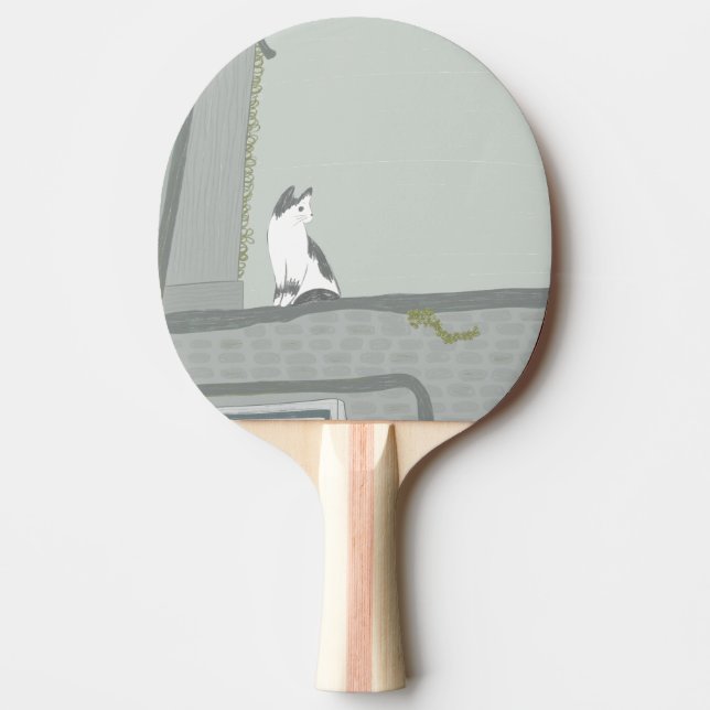 The cat on the fence ping pong paddle (Front)