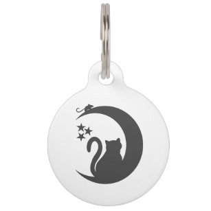 The cat on the Moon - Choose background colour Pet Tag