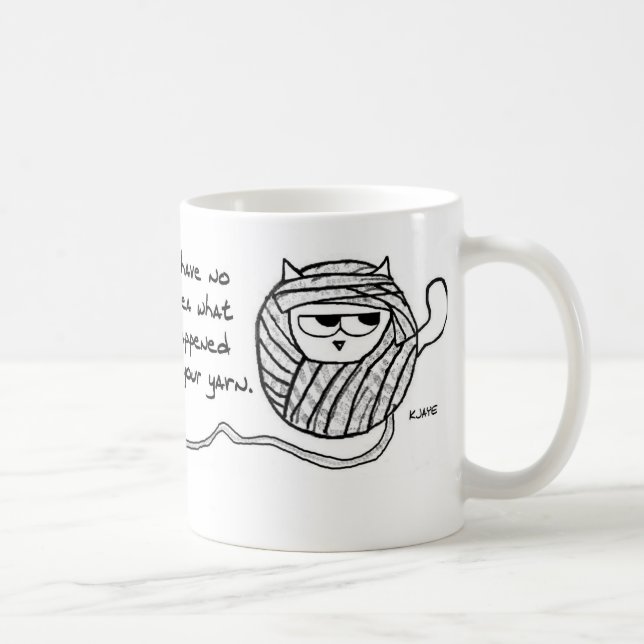 The Cat Steals Your Yarn - Funny Cat Coffee Mug (Right)