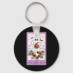 The Cat Tarot Card Ghost Halloween Pumpkin Cat Lov Keychain