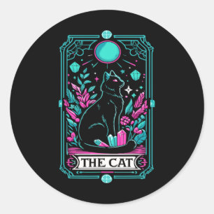 The Cat Tarot Card Halloween Witch Mystical Black  Classic Round Sticker