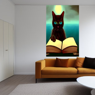 The cat that can read a book   AI Art  Poster