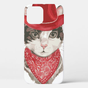 The cat vintageel drawing pattern with a hatanimal iPhone 12 case