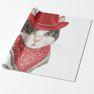 The cat vintageel drawing pattern with a hatanimal wrapping paper