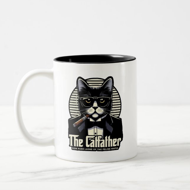 The Catfather: Don Purr-leone of the Feline Mafia Two-Tone Coffee Mug (Left)