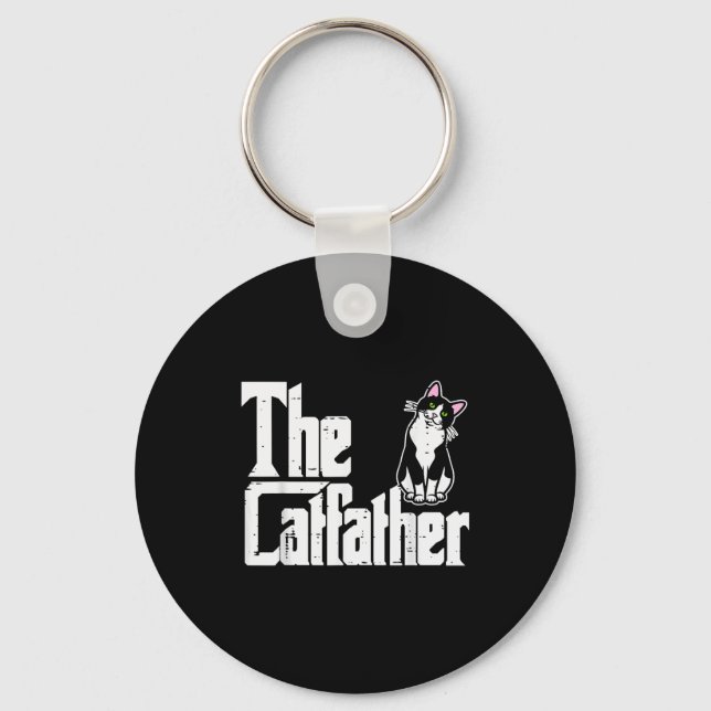 The Catfather Funny Kitten Cat Dad Fur Papa Daddy  Keychain (Front)