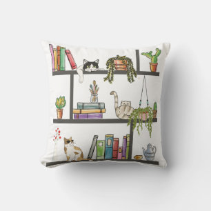 The Cats Lying on a Bookshelf, Cat and Books Throw Pillow