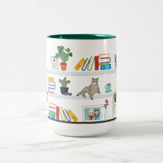 The Cats On The Bookshelf Two-Tone Coffee Mug