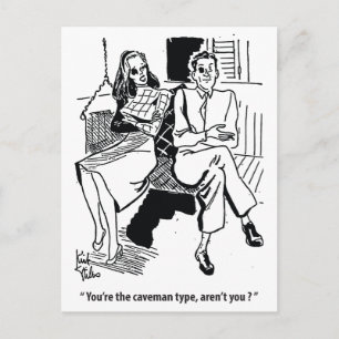 The Cavemen Type, Dating Couple, Humour, Vintage Postcard