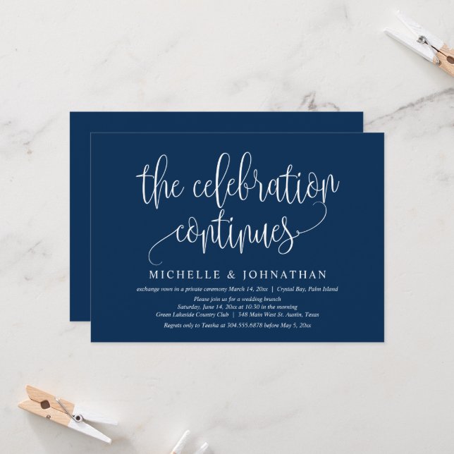 The Celebration Continues, Wedding Elopement Party Invitation (Front/Back In Situ)