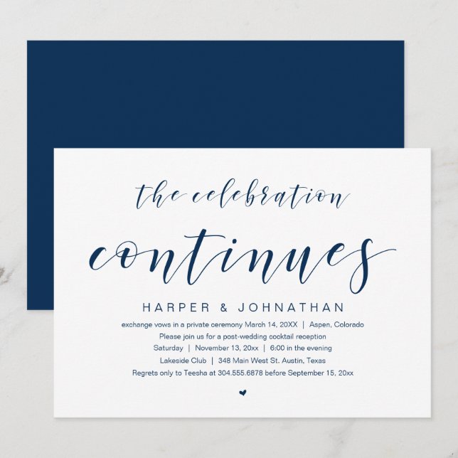 The celebration continues, Wedding Elopement Party Invitation (Front/Back)