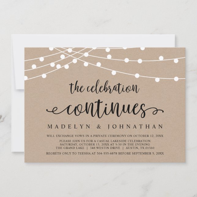 The celebration continues, Wedding Elopement Party Invitation (Front)